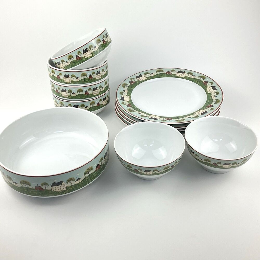 Warren Kimble Country Life Folk Brandon House Sakura Dish Set VTG